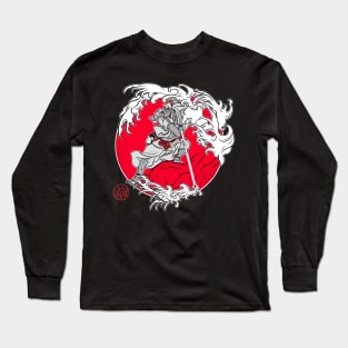 Warrior monkey and Japanese waves Long Sleeve T-Shirt